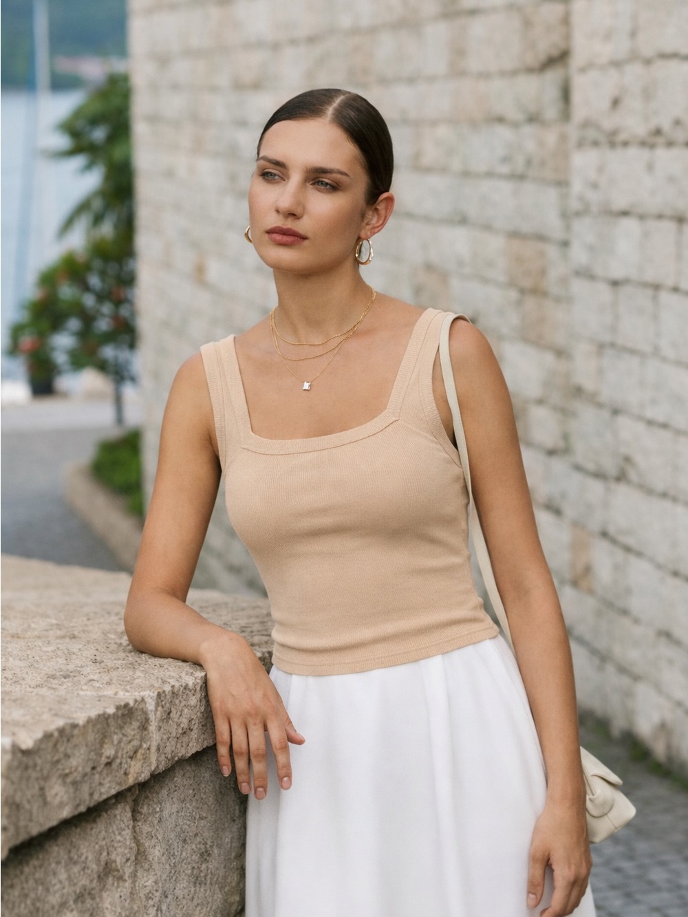 OGL khaki Slinky Square Open-Back Bra Tank Top Size Large